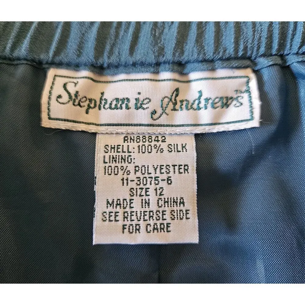 STEPHANIE ANDREWS 12 Silk Pants Dark Turquoise Fully Lined 100% Silk 30 x 29